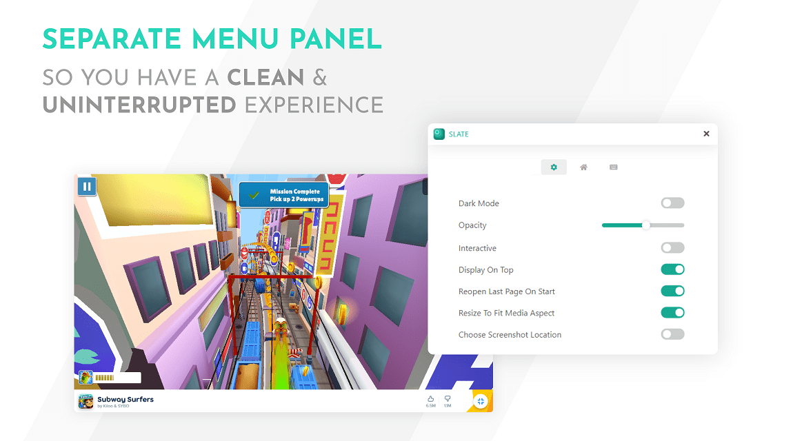 Separate Menu Panel For A Clean And Uninterrupted Experience